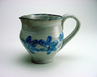 Original Vintage decorated Folk Art Pottery Pitcher Signed Mary Auman 13386 Nice Asymmetry