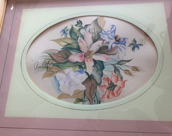 1941 Original Floral Still Life Genuine Watercolor by Rose Clifford Studio Hollywood SIGNED for the Art Deco decor and more
