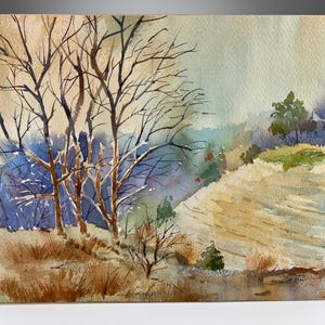 Paesaggio collinare con alberi, circa 1968, acquerello, firmato a inchiostro Foster, SENZA CORNICE, 9" x 11,25" dalla collezione Northern Nevada