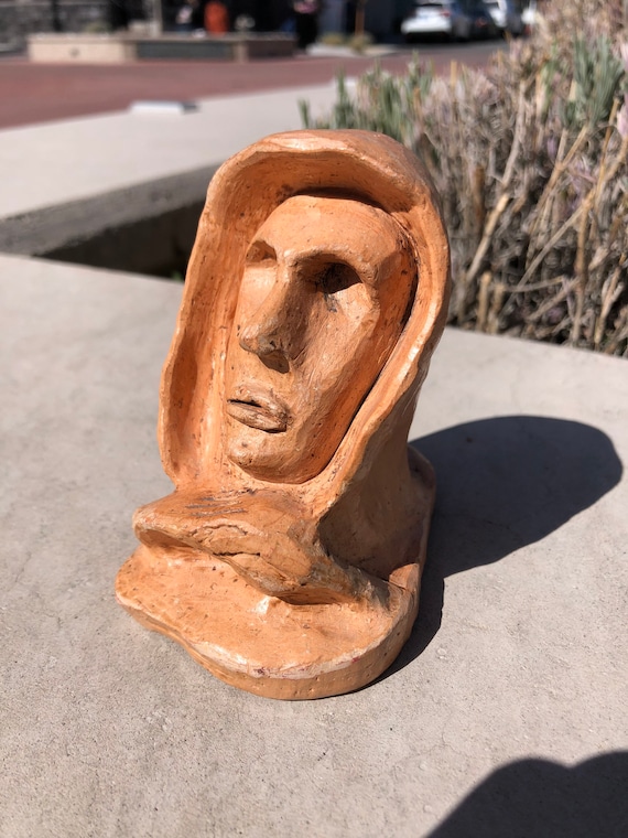 Vintage Original Red Clay Sculpture of Cloaked Monk SIGNED Etsy