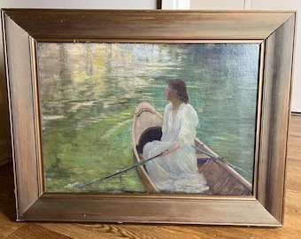 Rare 1894 Oil on Canvas Lady by Antoinette Farnsworth Drew (1865-1941) SIGN A. Drew.