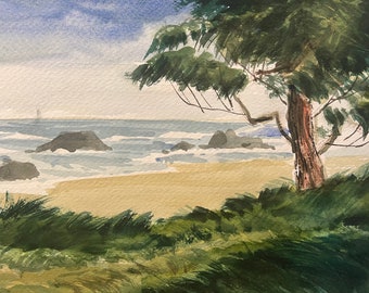 Original Coastal Watercolor Painting by Hans Bomskow, Los Osos CA