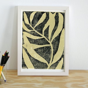 modern woodblock print poster plant beige