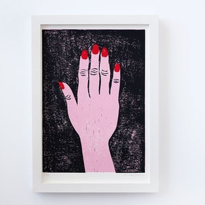 Red Nails original linocut print poster