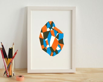 Orange blue Gemstone silkscreen Print Poster A4
