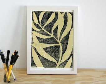 modern woodblock print poster plant beige