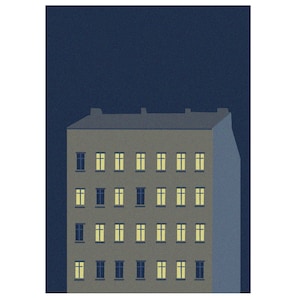 Berlin House GIF Animation, lit windows animated gif GIF illustration