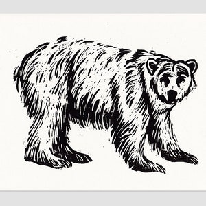 Cartel grabado en madera de oso polar, pequeña impresión de arte para habitación infantil, original grabado en madera impreso a mano, edición limitada, cartel de animales imagen 5