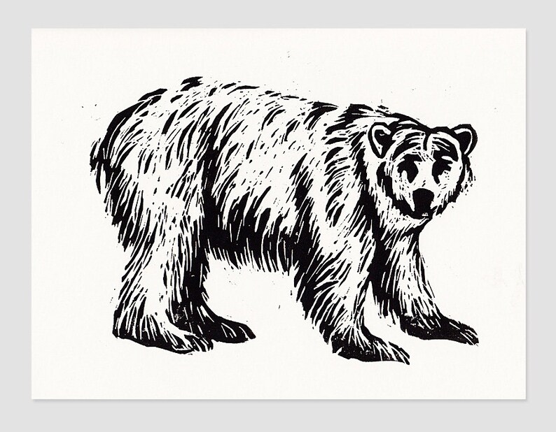 Cartel grabado en madera de oso polar, pequeña impresión de arte para habitación infantil, original grabado en madera impreso a mano, edición limitada, cartel de animales imagen 5