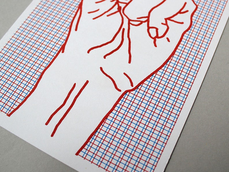 Risograph Print Poster red Fist, Risograph Print mini Poster, hand drawing image 6