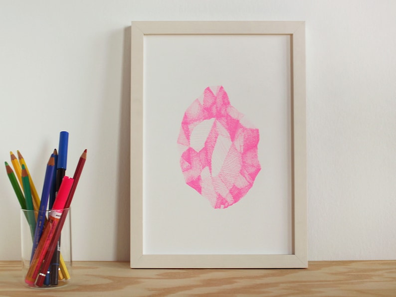 risograph print art poster neon pink diamond