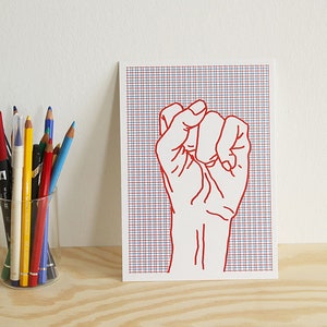 Risograph Print Poster red Fist, Risograph Print mini Poster, hand drawing image 2