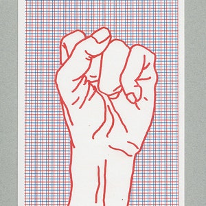 Risograph Print Poster red Fist, Risograph Print mini Poster, hand drawing image 8