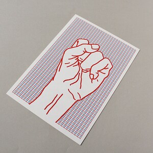 Risograph Print Poster red Fist, Risograph Print mini Poster, hand drawing image 7