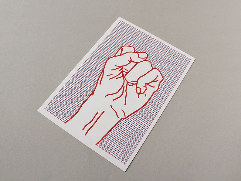 Risograph Print Poster red Fist, Risograph Print mini Poster, hand drawing image 7