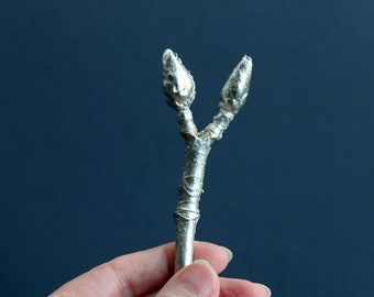 Pewter bud, cherry tree buds cast in tin, original art object