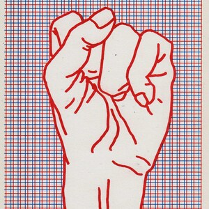 Risograph Print Poster red Fist, Risograph Print mini Poster, hand drawing image 4