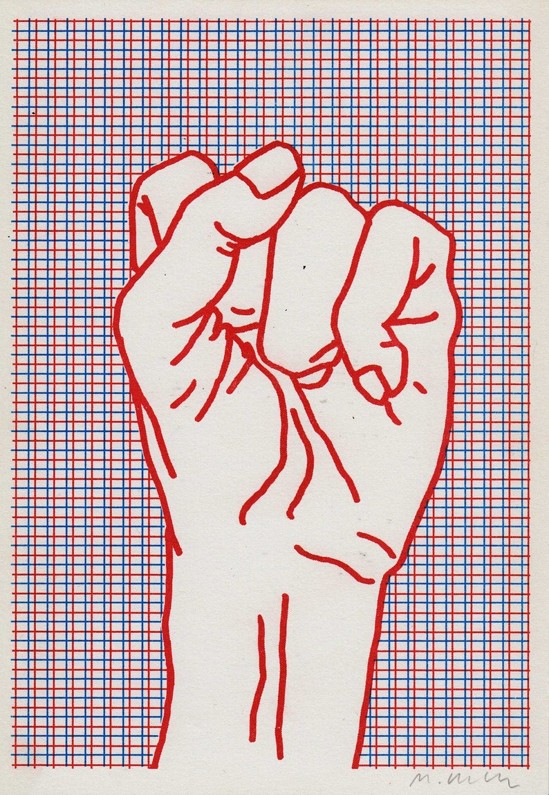 Risograph Print Poster red Fist, Risograph Print mini Poster, hand drawing image 4