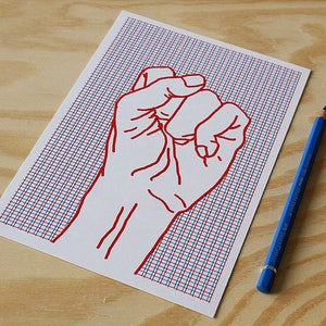 Risograph Print Poster red Fist, Risograph Print mini Poster, hand drawing image 5