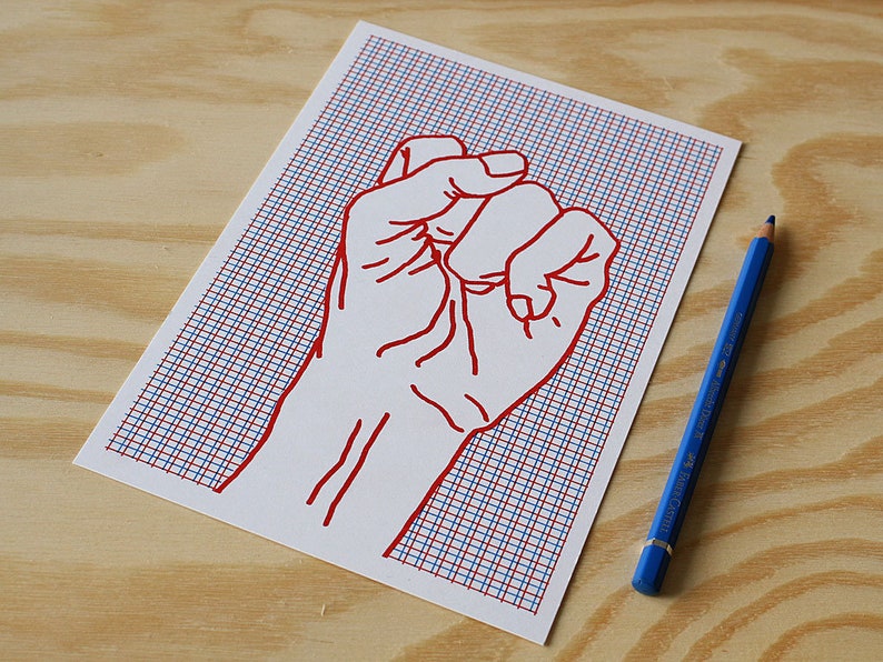 Risograph Print Poster red Fist, Risograph Print mini Poster, hand drawing image 5