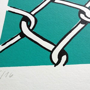 Cartel serigrafiado original malla de alambre turquesa imagen 5
