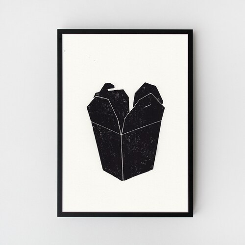 SPAGHETTI Food Art Woodblock Print Poster Black and White 24 X Etsy