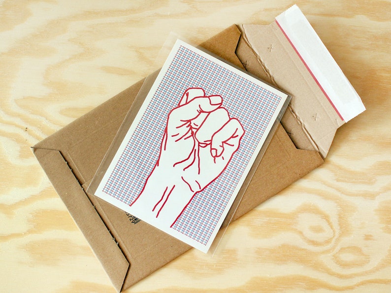 Risograph Print Poster red Fist, Risograph Print mini Poster, hand drawing image 3