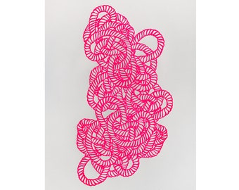 Nautical Rope Knot Silkscreen Print neon pink, handprinted silkscreen print, original art print for your home