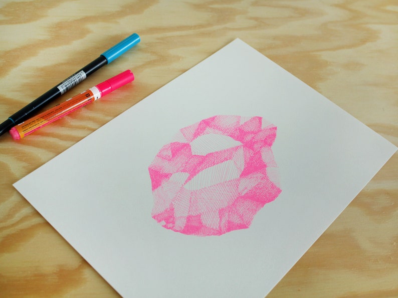 a4 risograph print poster neon pink gemstone