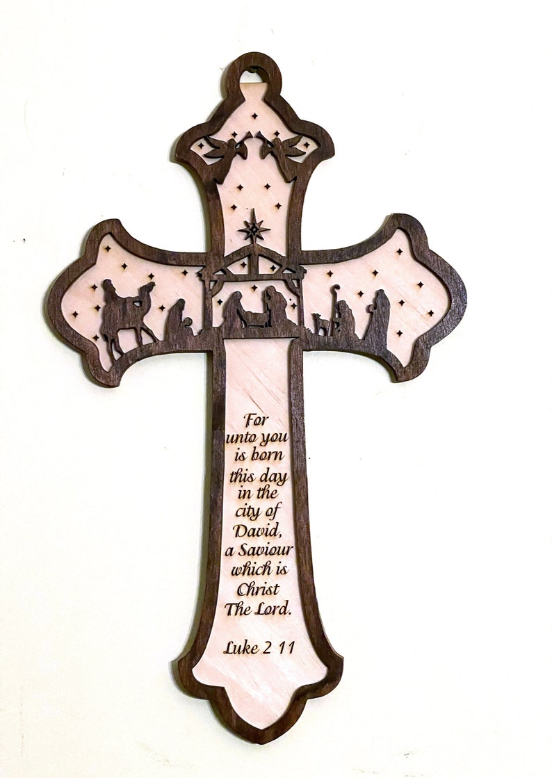 Christian Cross with a Nativity Scene with Luke 2:11 image 3