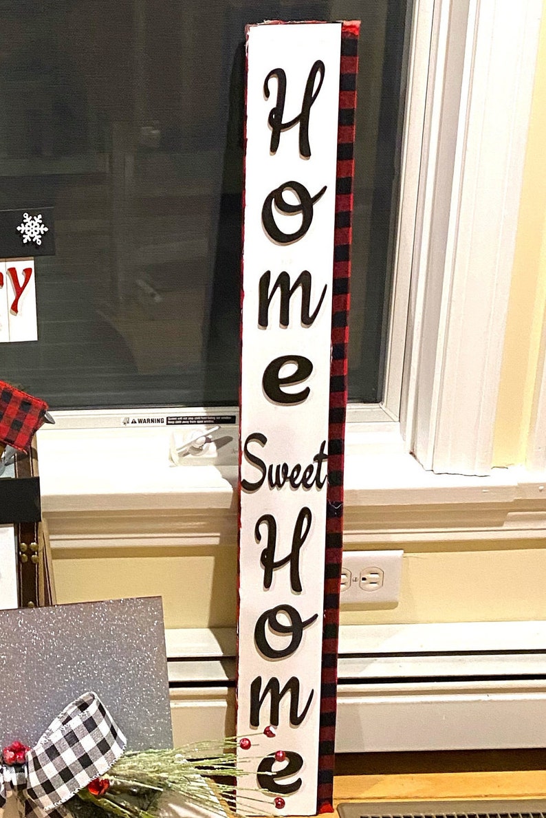 Christmas Decor Dual Sided Porch Sign Country Merry and Home Sweet Home with Buffalo Plaid Holiday Decor