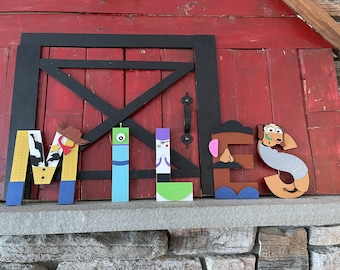 Large 3D Personalized Name in Initials with Toy Story Characters A decoration for your child's room or playroom wall Woody, Buzzlight year