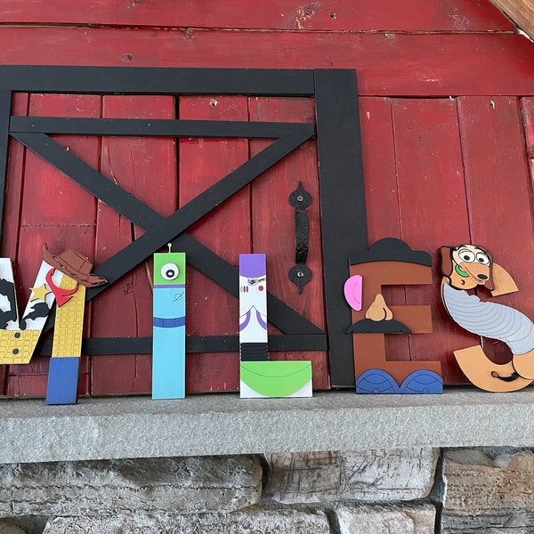 Large 3D Personalized Name in Initials with Toy Story Characters A decoration for your child's room or playroom wall Woody, Buzzlight year