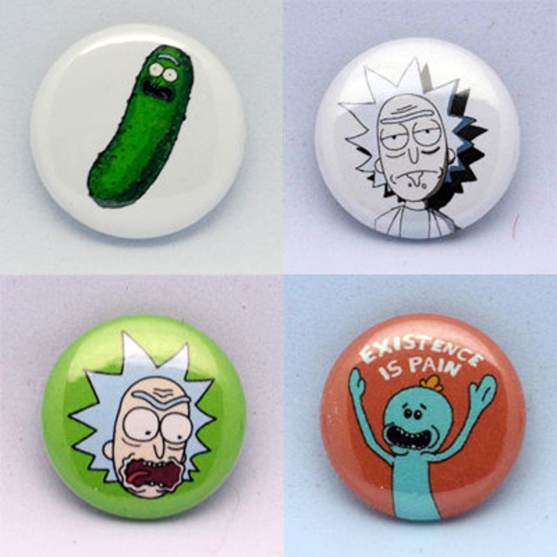 4 Pack Rick and Morty 1 Pin Back Buttons