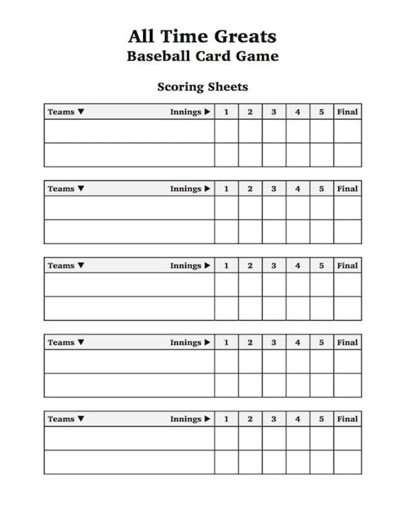 All Time Greats A Printable Baseball Card Game Etsy