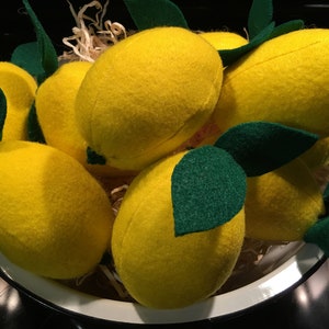 LEMONS Make Lemonade. Handmade felt Lemon Ornies, Fake Lemons, Felt Lemons, Lemons, Handmade Lemons.