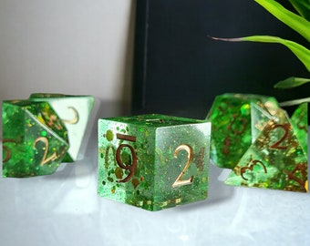 Grovetender Green Sharp Edge Full Set of DnD Dice for Roleplaying. TTRPG, D&D, Dungeons and Dragons, Tabletop Gaming, Gifts for Gamers