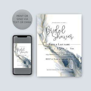 PRINTABLE Blue Watercolor Bridal Shower Invitation 5x7 Evite