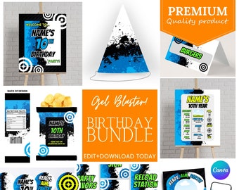 Gel Blaster Birthday Party Bundle | Canva Printable Instant Download