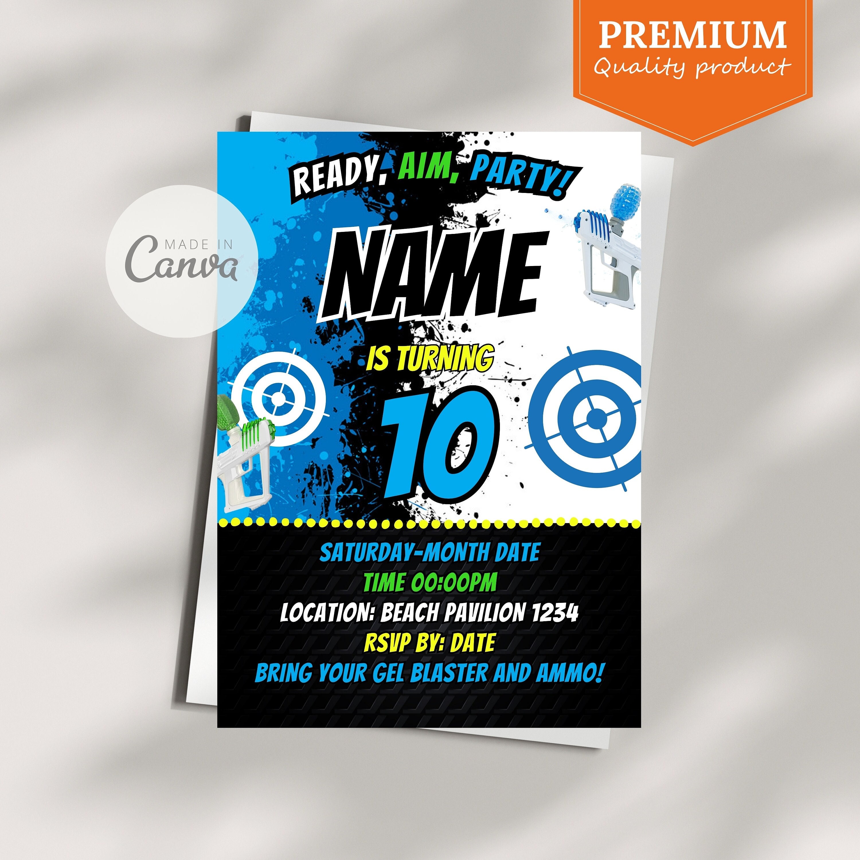 Gel Blaster Battle Birthday Invitation Evite Canva Printable Instant