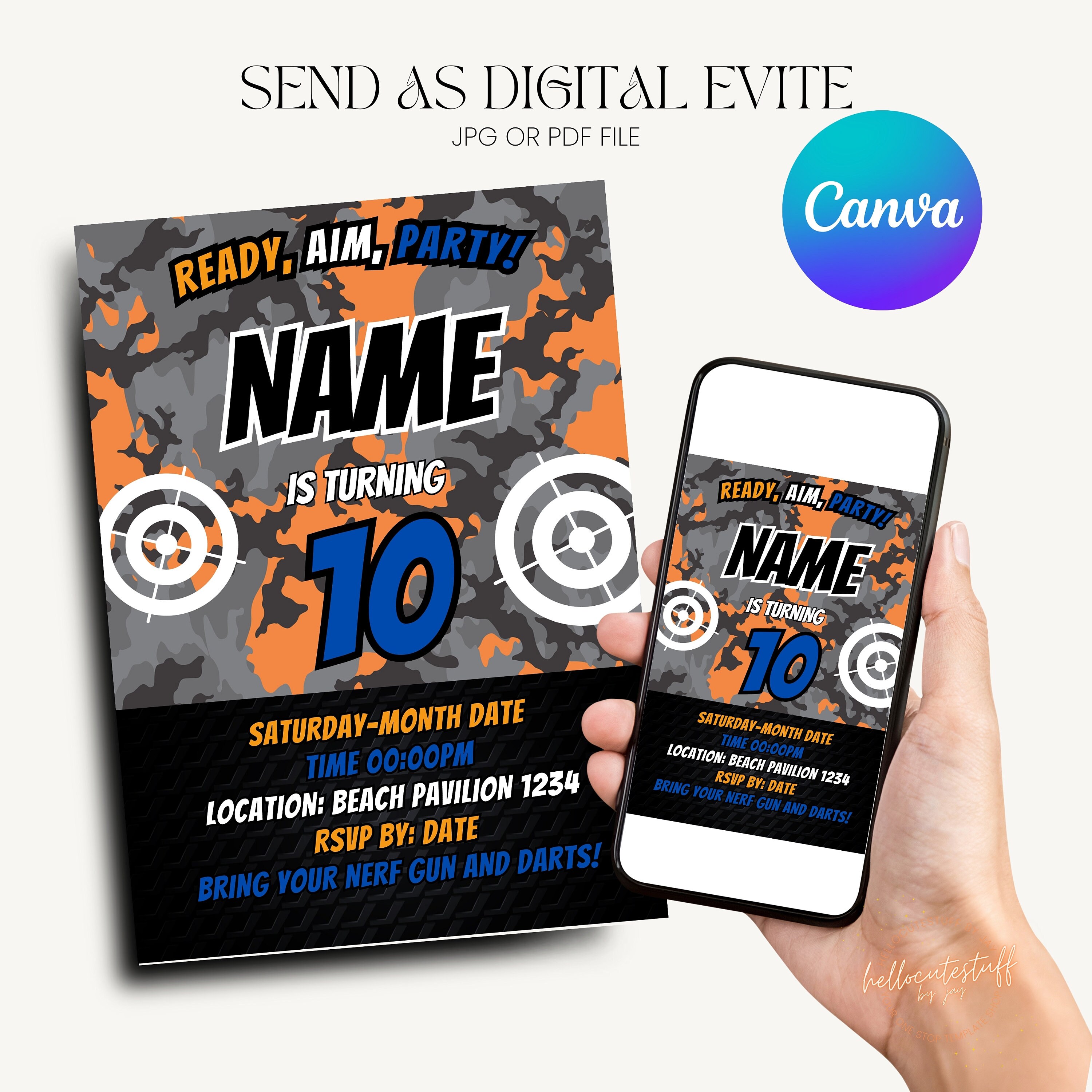 Nerf Battle Birthday Party Bundle Canva Printable Instant Download - Etsy