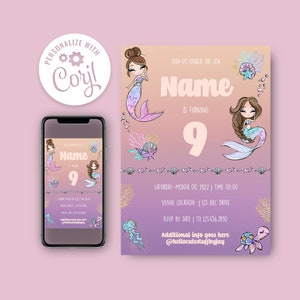CUSTOM Meerjungfrau Geburtstagseinladung | Invite Corjl Printable Sofort Download | 15x18 cm