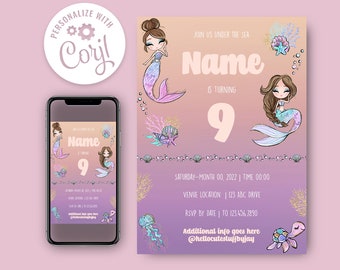 CUSTOM Mermaid Birthday Invitation | Invite Evite Corjl Printable Instant Download | 5x7