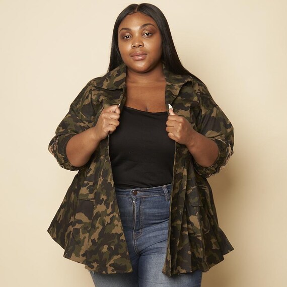 camo peplum jacket plus size