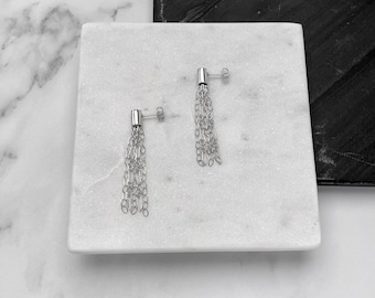 Pendientes de borlas cortas de plata esterlina/Colección Fancy Me/Flecos de cadena/Postes traseros/Joyas de plata/