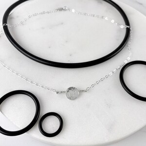 Sterling Silver Horizon Circle Necklace/ Full Circle Collection/ Simple Necklace/ Textured Silver Jewelry/Snake Chain and Pendant