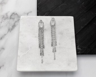 Pendientes de borde de plata de ley / Cadena y eslabones martillados / pendientes ovalados colgantes / post backs / joyería de plata / regalos para ella