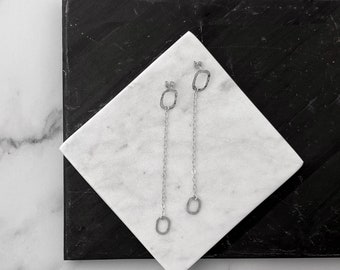 Plata esterlina single Link Dangle Pendientes / Fancy Me Colección / Hammered Oval and Chain / Post Back / Silver Jewelry / Gifts for her her her