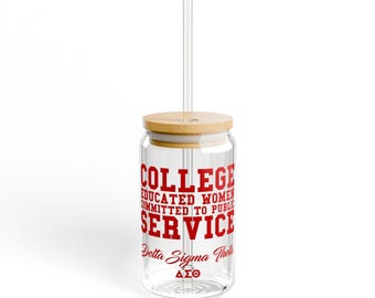 Taza de cristal Delta Sigma Theta: regalo de hermandad DST con pajita y tapa
