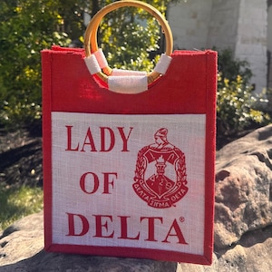 Small Delta Sigma Theta Lady of Delta Jute Tote